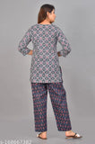 Grey cotton printed top & pyjama set, three-quarter sleeves, limited edition premium cotton loungewear for women on display