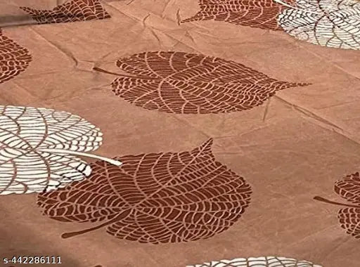 Brown leaf design double printed Glace cotton fitted bedsheet set with two pillow covers, ideal for summer use and adult sleep comfort