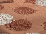 Brown leaf design double printed Glace cotton fitted bedsheet set with two pillow covers, ideal for summer use and adult sleep comfort