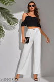 Stylish designer black cotton blend trousers for women, solid pattern, belt loop waistband, comfortable for casual or office wear