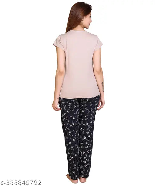 SaltLake cotton nightwear set, ladies' and girls' matching top & bottom, printed net design, soft & fine cotton fabric