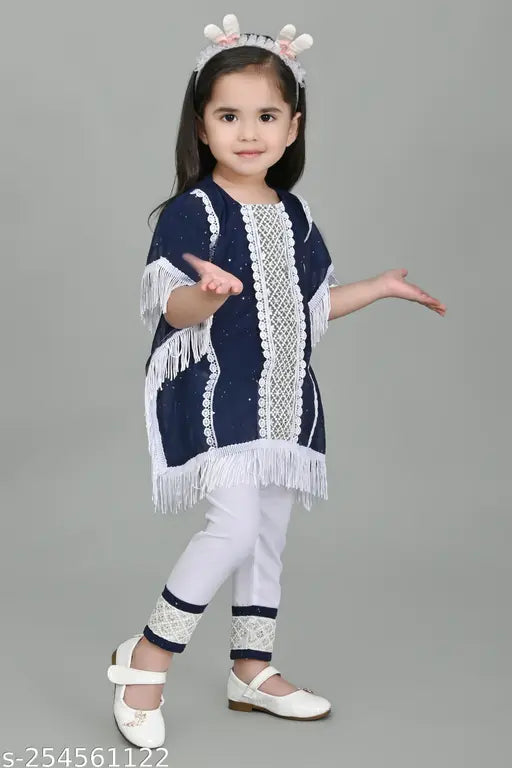 Chiffon kids kaftan set & kurta plazo set (Indian ethnic wear), self-designed A-line pyjamas for girls aged 12-24 months, soft and skin-friendly fabric made in India