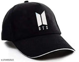 Black cotton BTS cap (Pack-1), trendy embroidered adjustable baseball cap for men and boys, featuring the popular BTS design from India