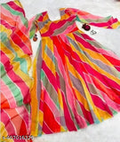Flower Print Anarkali Kurta and Dupatta Set, long sleeve, round neck, full length Georgette dress for women party wear