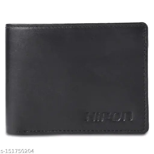 Black genuine leather trendy men's wallet with two compartments and ATM holder. Textured pattern, perfect for gift-giving under $200