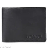 Black genuine leather trendy men's wallet with two compartments and ATM holder. Textured pattern, perfect for gift-giving under $200