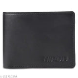 Black genuine leather trendy men's wallet with two compartments and ATM holder. Textured pattern, perfect for gift-giving under $200