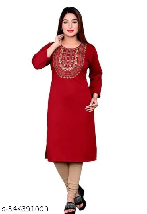 Wool blend three-quarter sleeve winter kurti, solid design, India-made