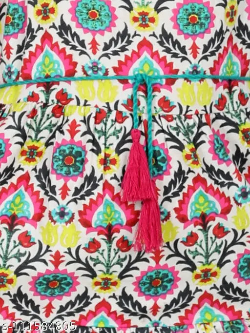 Jaipuri print cotton ethnic dress-multi, vibrant 100% cotton long dress for kids ages 2-11, India origin