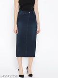Purple feather-dyed cotton blend calf length denim pencil skirt for women, size 28, 30, 32, 34