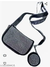 SparkleSquare: Rhinestone-adorned canvas bag with coin purse for compact glam on the go (Country of Origin: India)