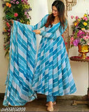 Georgette Laheriya print dress with dupatta and bottomwear, three-quarter sleeves, trending Indian women's fashion from MKV Enterprise. Single size available, S-XXL