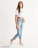 White Lycra short-sleeve women's printed t-shirt by GreciiLooks, perfect for casual wear with jeans or trousers. Made in India