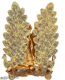 Handcrafted gold-plated Radha Krishna idol statue with diya peacock design, traditional Indian decorative showpiece (10cm x 10cm x 10cm)