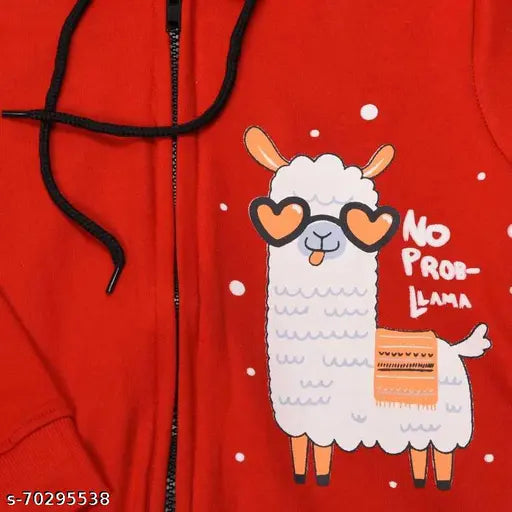 Red cotton full sleeve printed baby sweatshirt for boys and girls, trendy tots design on display