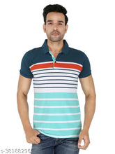 Striped cotton blend half-sleeve polo shirt by Gentino, India origin