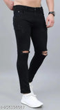 Black denim knee-cut jeans by Enaya, perfect for a trendy casual look