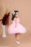 Vibrant pink midi-length party dress, grinning print design, net fabric for girls (12-18 months)