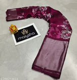 Soft Brasso Moss Chiffon Floral Print Saree with Contrast Blouse, Indian summer collection