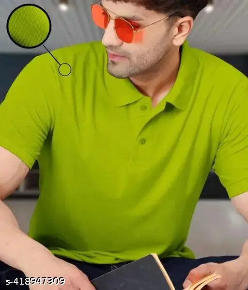 Light green polo dot knit T-shirt, cotton blend collar neck, men and women's casual wear