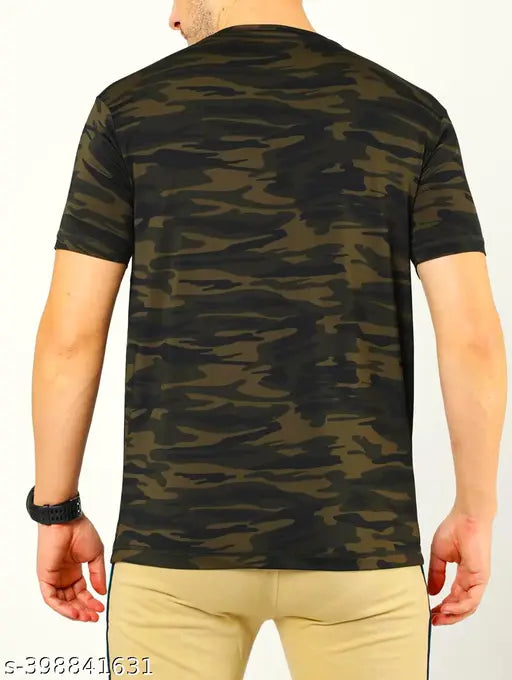 Camo green regular fit Maitreya men's T-shirt, soft cotton fabric, printed camouflage pattern