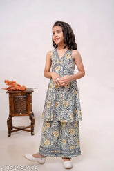 Kids girls ethnic wear collection, cotton palazzo sets with printed designs for various ages (4-10 years), India origin