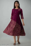 Purple wine printed rayon flared Anarkali kurta for women and girls, three-quarter sleeves, perfect for every occasion, India origin