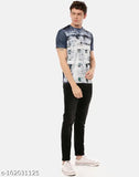 Black and blue printed men's t-shirt, polyester, short sleeves, monochromatic design from Inkjam (India)