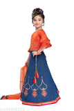 Soft silk embroidered lehenga-choli with super net dupatta, Indian ethnic wear for kids' weddings (Sizes: 6-14 years)