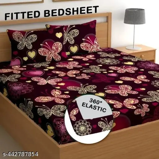 Apni Dukan elastic fitted double bedsheet, superfine cotton floral sheets for summer, two pillow covers included, made in India