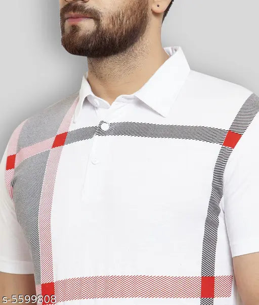 Printed white cotton Wild West polo collar t-shirt for men, half sleeve with short sleeves