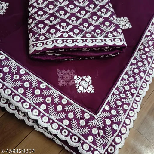 Purple Georgette embroidered saree with separate blouse for women, Bollywood-inspired party wear