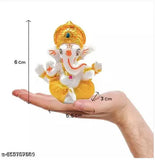 Yellow resin Ganesh idol for car dashboard (20cm x 10cm x 65cm), ideal for home or office decor