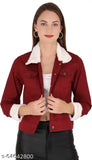Stylish cotton blend fur jacket - solid pattern, three-quarter sleeves, women's jacket, India