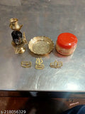 Brass Shivling combo with lota, plate, and tilak stamps, traditional Indian religious item set of 6