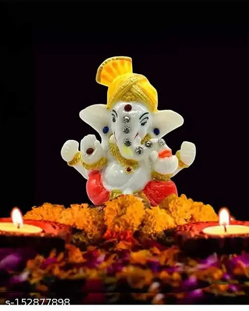 Handcrafted wooden Ganesha idol with temple for home or car decor, Indian art piece