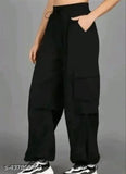 Aasha Textiles solid polyester cargo pant, fashionable design in three sizes: S-28", M-30", L-32" (India)