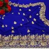 High Quality Georgette Saree with Zari Embroidery and Diamond Work, full-length, India origin