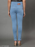 Skyblue denim skinny fit jeggings for women - high waist, stretchable and elastic closure, solid pattern, ankle length