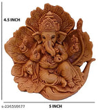 Brown resin Ganesh Shoeflower Idol (11cm x 14cm x 8cm), perfect for spiritual home decor, car dashboard Puja Ghar