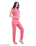 Women's cotton printed night suit set, featuring collared shirt and pyjama bottoms. High-quality cotton nightdress set for women, available in sizes L, XL, and XXL with eye-catching printed pattern. Made in India
