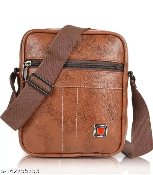 Beige faux leather sling bag, casual & trendy, perfect for travel and daily use, free size, useful for mobile, tablet, wallet, etc. (8x3x9 inches)