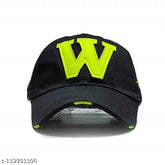 Black cotton baseball cap with green design, self-design adjustable baseball cap for boys, girls, men, and women. Made in India
