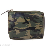 Faux leather men's small army round zip wallet, printed net pattern, durable cloth lining, 3 credit card slots, 2 secret compartments, 1 coin pocket, 2 currency compartments. High-quality PU leather made in India