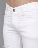Plain white cotton-blend jeans for men, solid front view - available in sizes 28, 30, and 32 (Indian made)