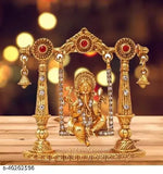 Fine grade brass, 24k gold-plated Car Dash Board Jhula Ganesh GA. Vastu-compliant interior decor accessory or car dashboard showpiece, symbolizing wisdom and removing Vastu Dosh
