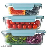 Transparent glass food storage set of 3 (400ml, 600ml, 800ml) with detachable locks, oven, microwave, and freezer safe