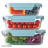 Transparent glass food storage set of 3 (400ml, 600ml, 800ml) with detachable locks, oven, microwave, and freezer safe