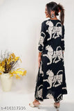 Black printed cotton blend kurta with palazzos for women - Indian ethnic wear, three-quarter sleeves, single size available