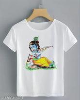 Lord Krishna printed polyester t-shirt for men, short sleeves, vibrant Indian design